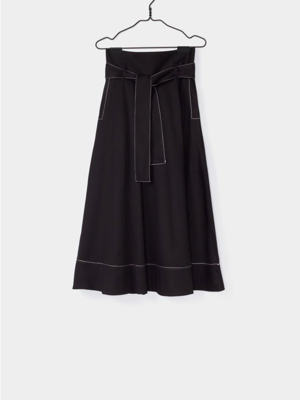 Kowtow Audition Midi Skirt with Contrast Stitching Pockets Tie Belt XL NWT! $350